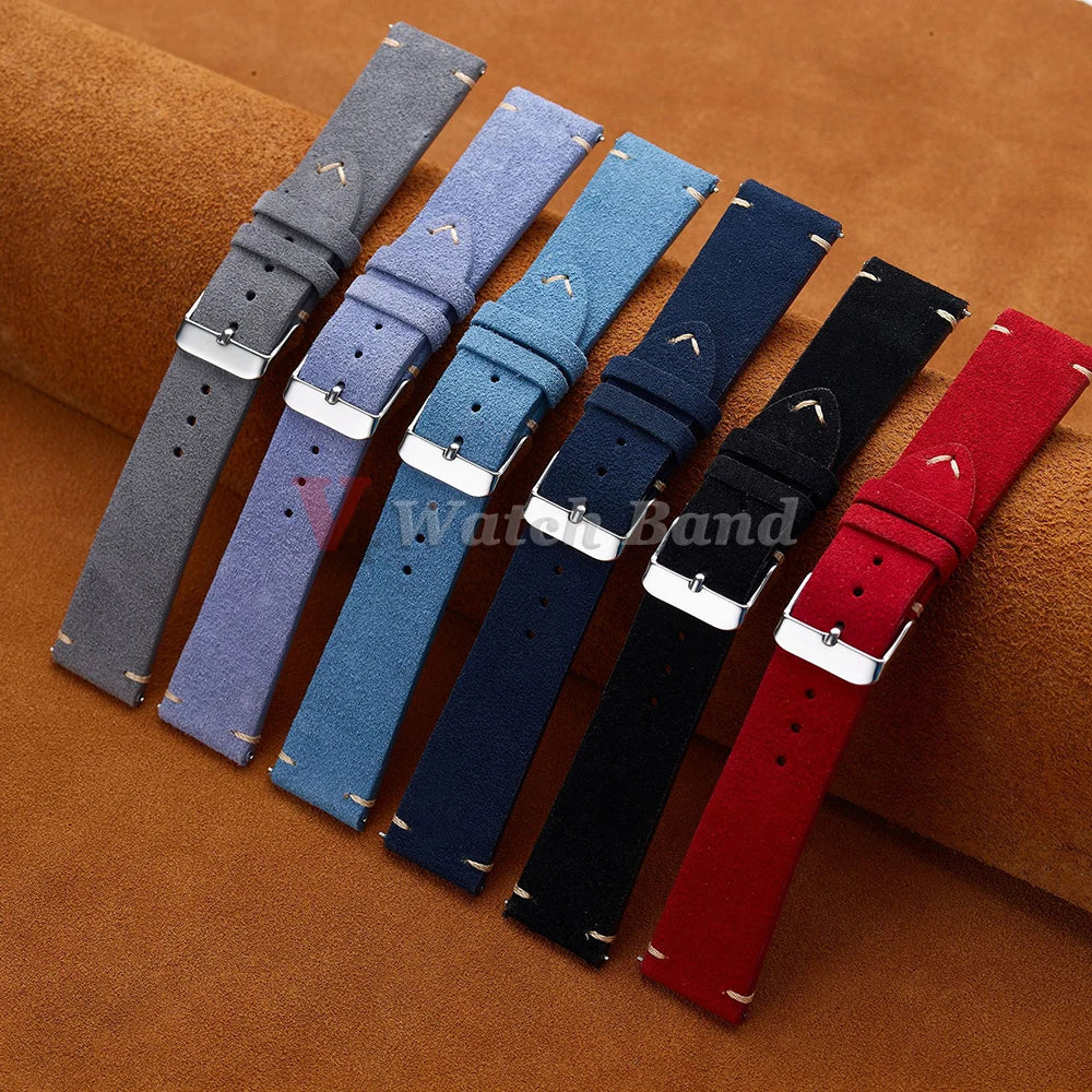 Quick Release Soft Suede Strap 14mm 16mm 18mm Wristband 20mm 22mm Brown Watch Bands Calfskin Bracelet Women&Men Accessories