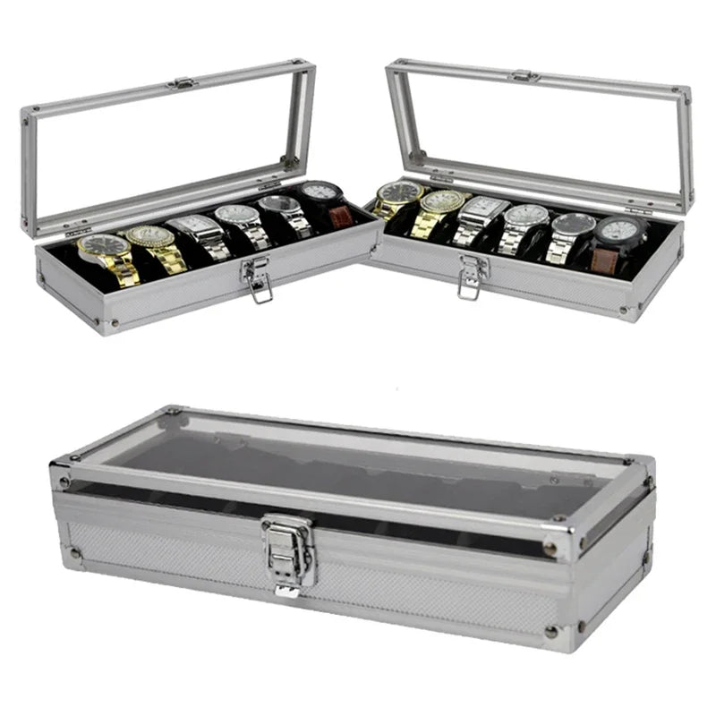 Luxury 6/10/12/24 Girds Premium Quality Watch Box Aluminum Alloy Produc Pattern Storage Clock Box Collection Display Gift Boxes